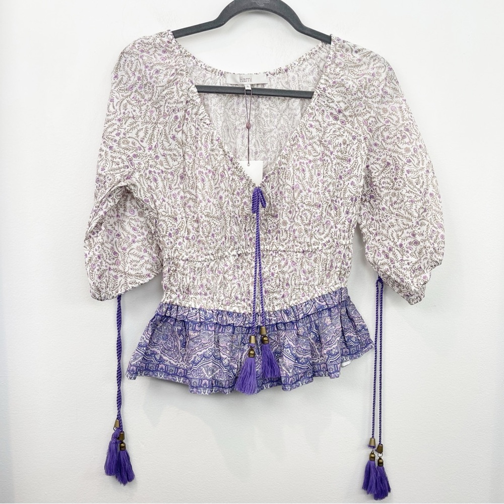Harni Blakely Crop Top Lavender Print Paisley Size 8 NWT